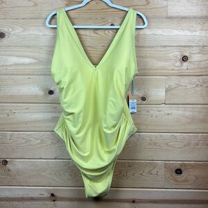 Kona Sol Women's V-Neck Over The Shoulder High Leg One Piece Swimsuit 24W NWT